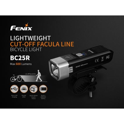 Fenix BC25R - Punjiva LED lampa za bicikl LED/USB IP66 600 lm 36 h