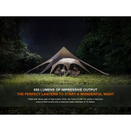 Fenix CL26RPROCAM - LED prigušiva prenosna punjiva lampa LED/USB IP66 650 lm 408 h 5000 mAh siva