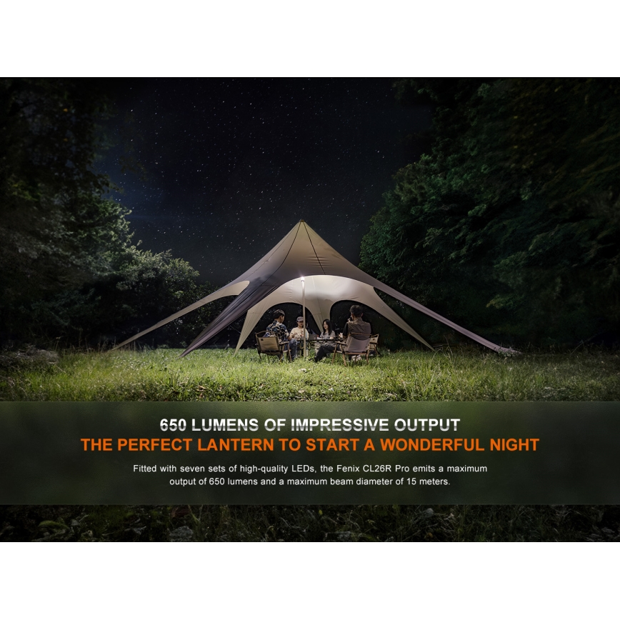 Fenix CL26RPROOLI - LED prenosiva punjiva lampa sa prigušiva funkcijom, LED/USB, IP66, 650 lm, 408 h, 5000 mAh, zelena