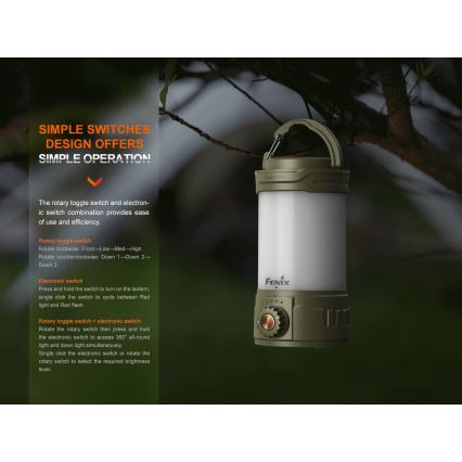 Fenix CL26RPROOLI - LED prenosiva punjiva lampa sa prigušiva funkcijom, LED/USB, IP66, 650 lm, 408 h, 5000 mAh, zelena