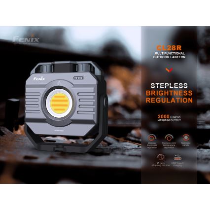Fenix CL28R - LED reflektor sa prigušiva funkcijom i powerbankom, punjiv, LED/USB, IP66, 2000 lm, 360 h, 10000 mAh