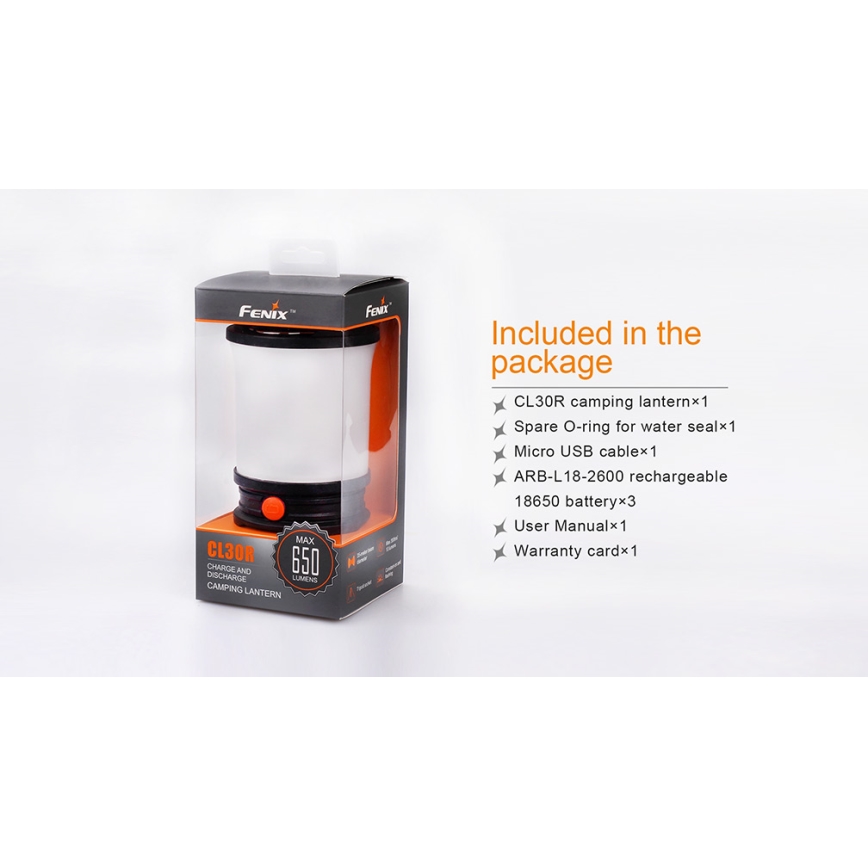 Fenix CL30R - LED prenosna punjiva lampa LED/USB/6xCR123A IPX7 650 lm 300 h 2600 mAh