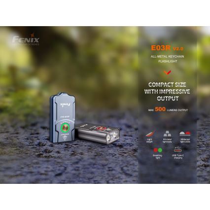 Fenix E03RV20GREY - Punjiva LED baterijska lampa LED/USB IP66 500 lm 30 h 400 mAh