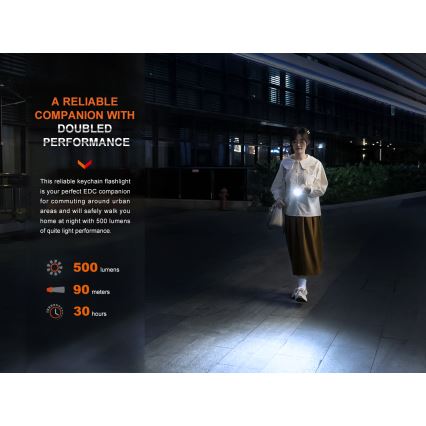 Fenix E03RV20GREY - Punjiva LED baterijska lampa LED/USB IP66 500 lm 30 h 400 mAh