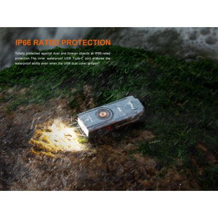 Fenix E06RGRY - LED prigušiva punjiva ručna baterijska lampa UV LED/USB IP66 700 lm 60 h 750 mAh siva