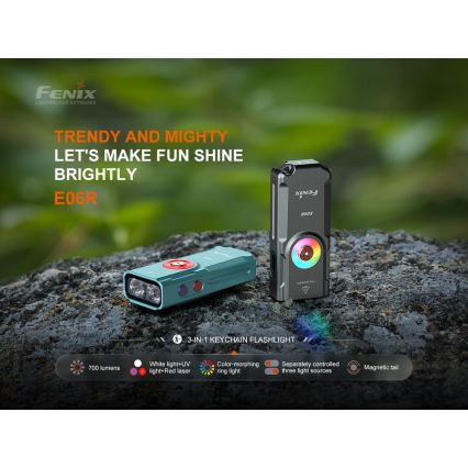 Fenix E06RTKS - LED prigušiva punjiva baterijska svetiljka UV LED/USB IP66 700 lm 60 h 750 mAh tirkizna