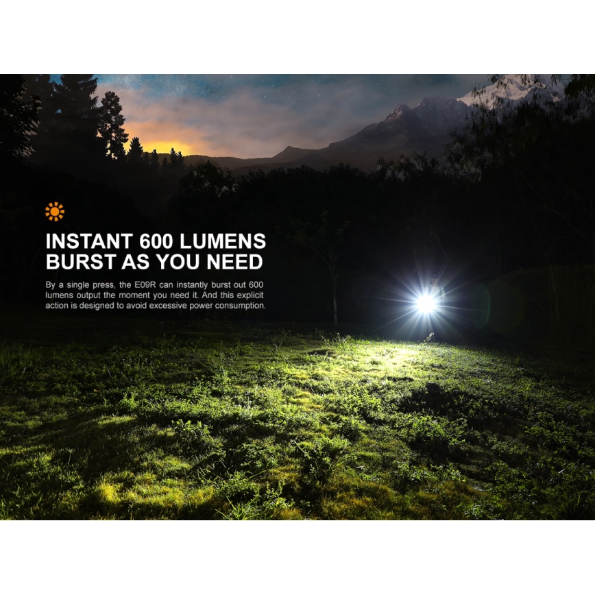 Fenix E09R - punjiva LED baterijska lampa, USB, IP68, 600 lm, do 70 h rada
