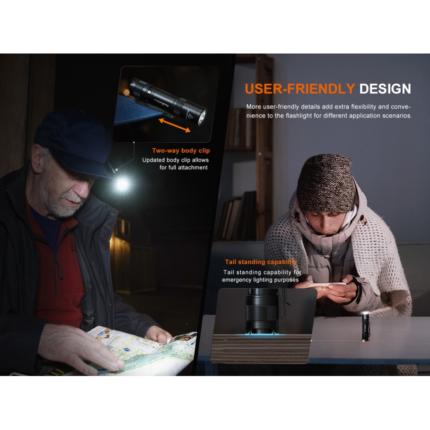 Fenix E12V30 - LED prigušiva punjiva baterijska lampa LED/1xAA 2000 mAh IP68 200 lm 100 h crna