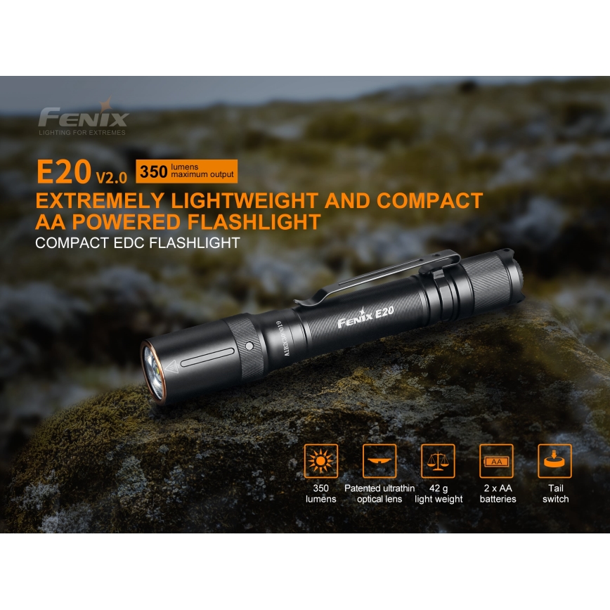 Fenix E20V20 - LED baterijska lampa LED/2xAA IP68 350 lm 200 h