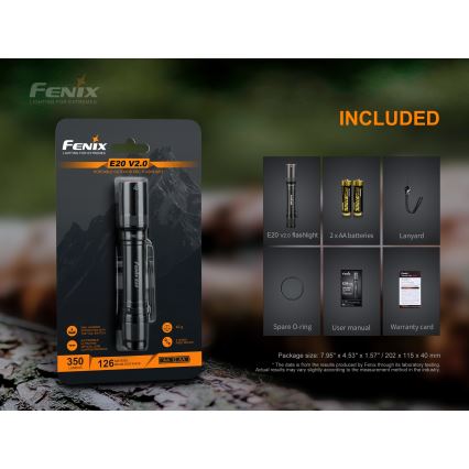 Fenix E20V20 - LED baterijska lampa LED/2xAA IP68 350 lm 200 h