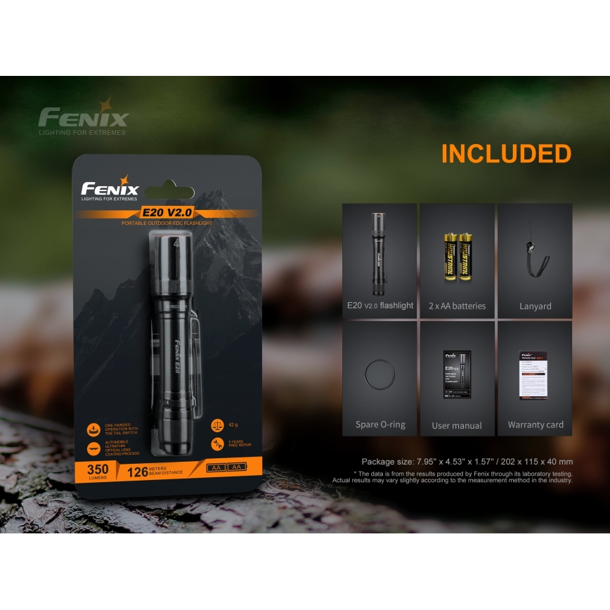 Fenix E20V20 - LED baterijska lampa LED/2xAA IP68 350 lm 200 h
