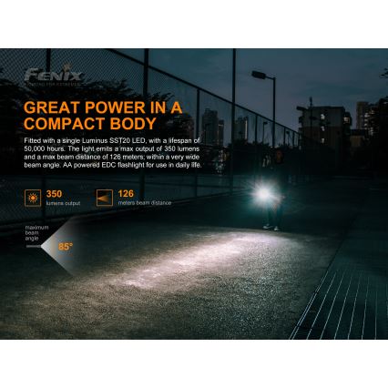 Fenix E20V20 - LED baterijska lampa LED/2xAA IP68 350 lm 200 h