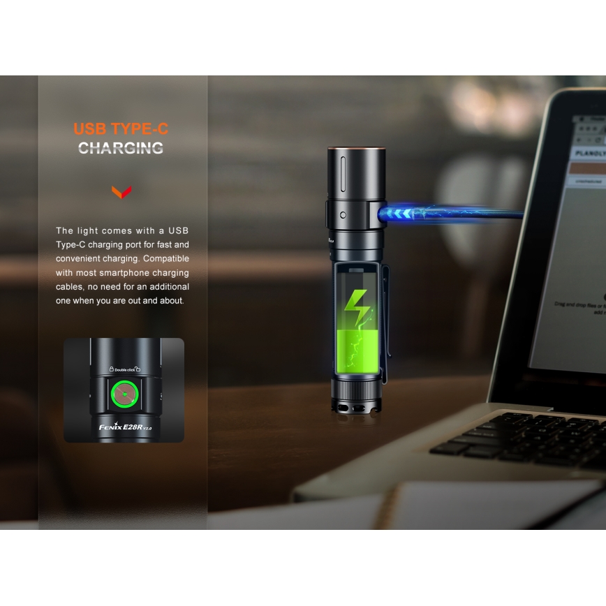 Fenix E28RV20 - prigušiva punjiva LED ručna lampa LED/USB/2xCR123A IP68 1700 lm 260 h 3400 mAh