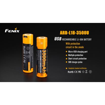 Fenix FE18650LI35USB - 1 kom Punjiva baterija USB/3,6V 3500 mAh