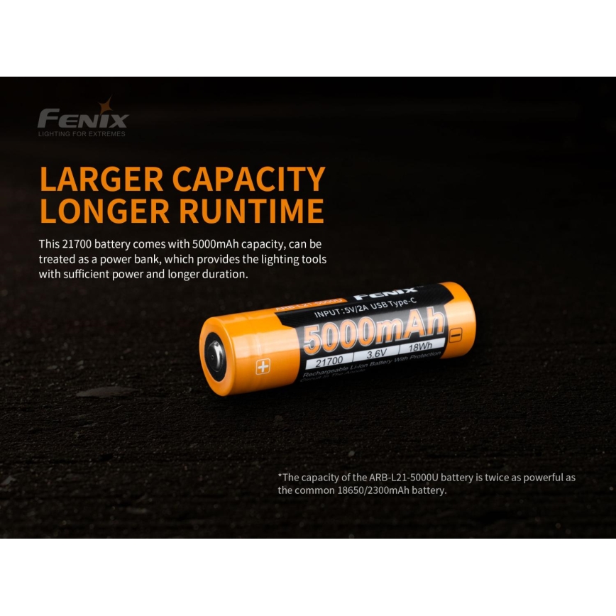 Fenix FE21700USB - 1 kom Punjiva baterija USB/3,6V 5000 mAh
