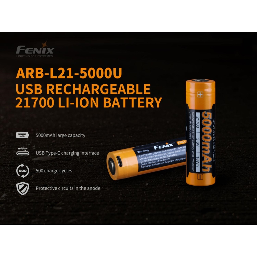 Fenix FE21700USB - 1 kom USB punjiva baterija 3,6 V 5000 mAh