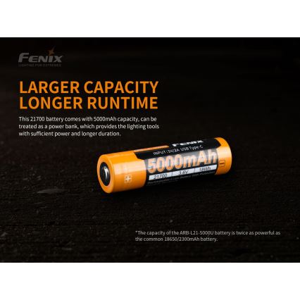 Fenix FE21700USB - 1 kom USB punjiva baterija 3,6 V 5000 mAh