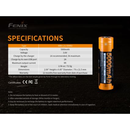 Fenix FE21700USB - 1 kom USB punjiva baterija 3,6 V 5000 mAh