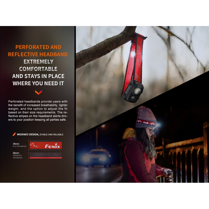 Fenix HL16V2BLK - LED čelna lampa LED/3xAAA IP66 450 lm 200 h crna/narandžasta