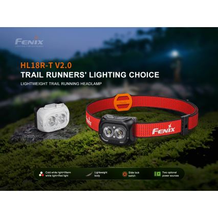 Fenix HL18RTV20BLC - LED prigušiva punjiva čelna lampa LED/USB/3xAAA IP66 800 lm 160 h 1900 mAh crna/narandžasta