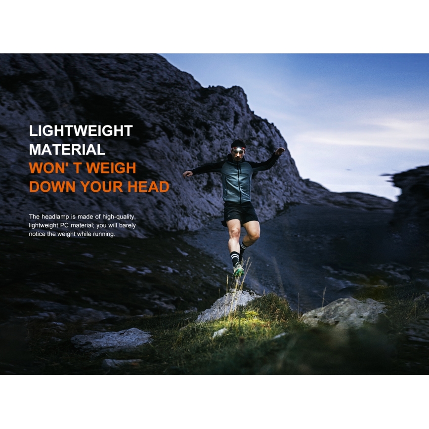 Fenix HL18RTV20BLC - LED prigušiva punjiva čelna lampa LED/USB/3xAAA IP66 800 lm 160 h 1900 mAh crna/narandžasta