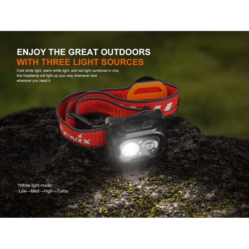 Fenix HL18RTV20BLC - LED prigušiva punjiva čelna lampa LED/USB/3xAAA IP66 800 lm 160 h 1900 mAh crna/narandžasta