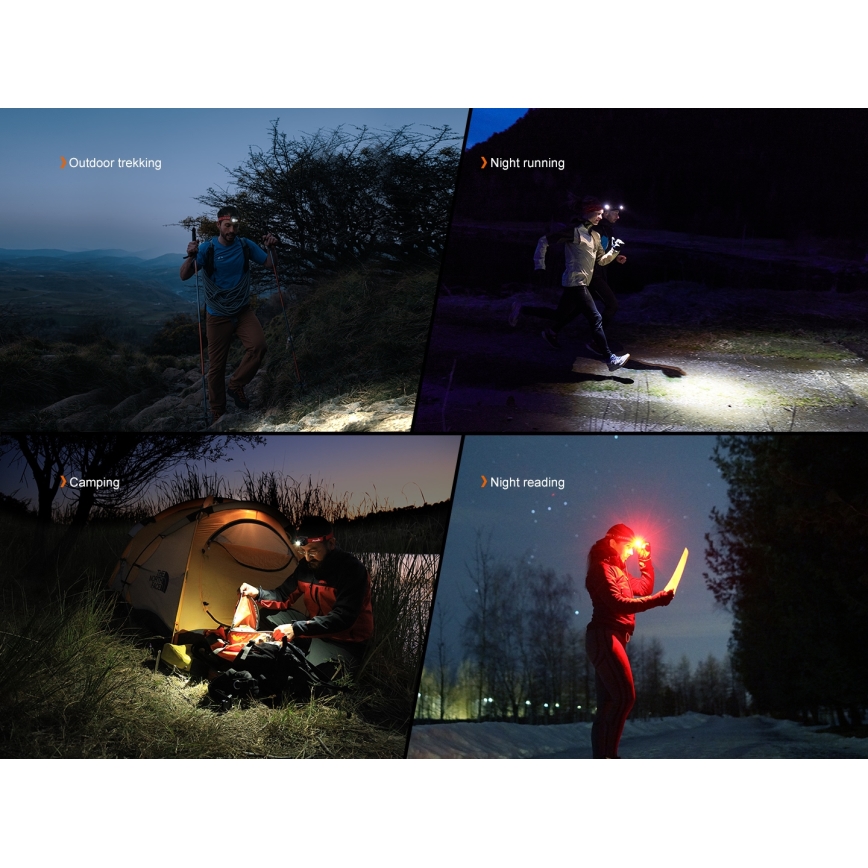 Fenix HL18RTV20BLC - LED prigušiva punjiva čelna lampa LED/USB/3xAAA IP66 800 lm 160 h 1900 mAh crna/narandžasta