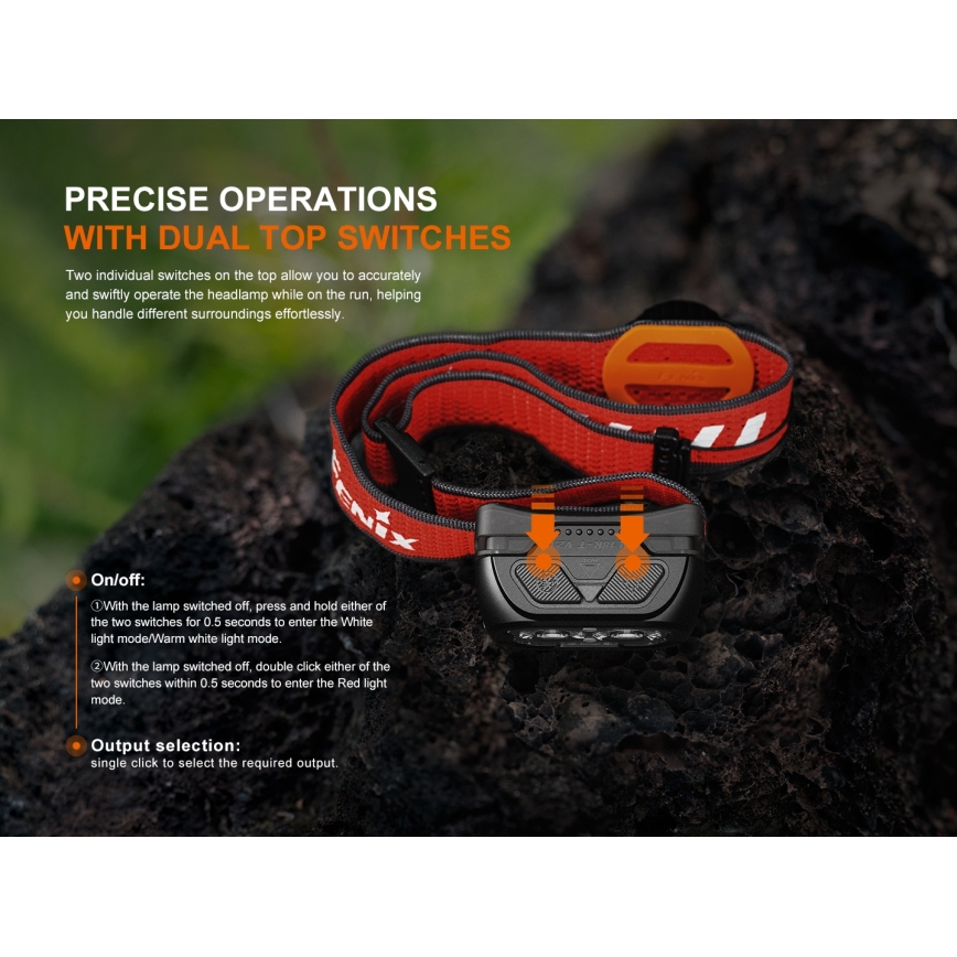 Fenix HL18RTV20BLC - LED prigušiva punjiva čelna lampa LED/USB/3xAAA IP66 800 lm 160 h 1900 mAh crna/narandžasta