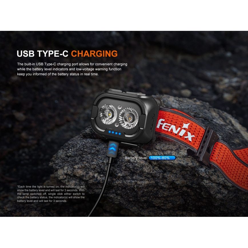 Fenix HL18RTV20BLC - LED prigušiva punjiva čelna lampa LED/USB/3xAAA IP66 800 lm 160 h 1900 mAh crna/narandžasta
