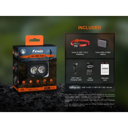 Fenix HL18RTV20BLC - LED prigušiva punjiva čelna lampa LED/USB/3xAAA IP66 800 lm 160 h 1900 mAh crna/narandžasta