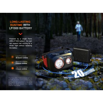 Fenix HL32RTBLCK - LED punjiva čelna lampa LED/USB/3xAAA IP66 800 lm 300 h 1900 mAh crna/narandžasta