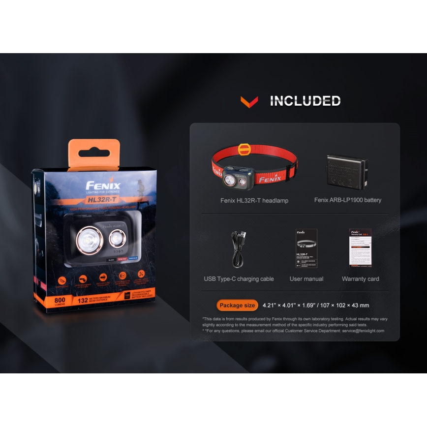 Fenix HL32RTBLCK - LED punjiva čelna lampa LED/USB/3xAAA IP66 800 lm 300 h 1900 mAh crna/narandžasta