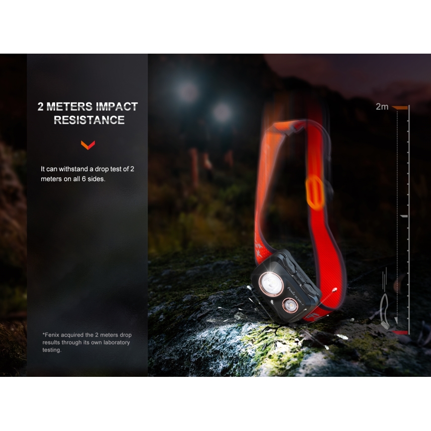 Fenix HL32RTRED - punjiva LED čelna lampa LED/USB/3xAAA IP66 800 lm 300 h crvena/narandžasta