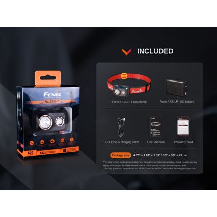 Fenix HL32RTRED - punjiva LED čelna lampa LED/USB/3xAAA IP66 800 lm 300 h crvena/narandžasta