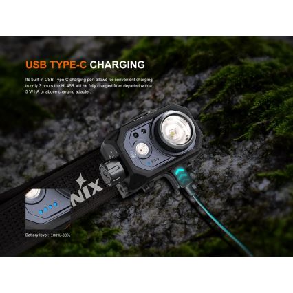 Fenix HL45R - LED prigušiva punjiva fokusirajuća čelna lampa LED/USB IP66 1000 lm 240 h crna