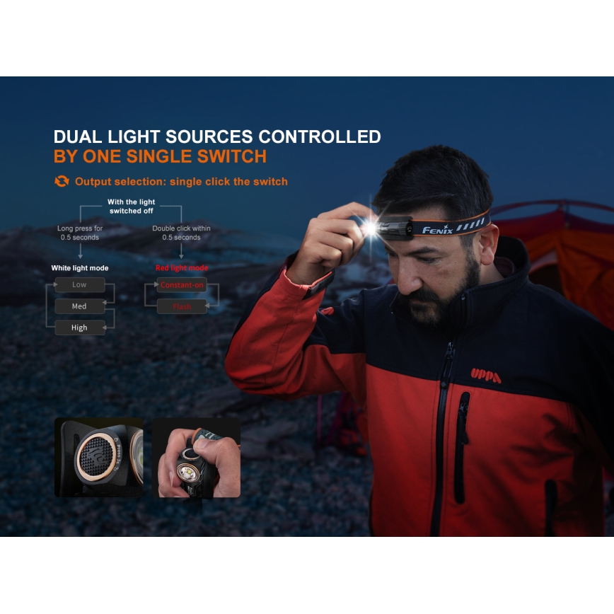 Fenix HM23V20 - prigušiva LED čeona lampa LED/1xAA IP68 300 lm 100 h