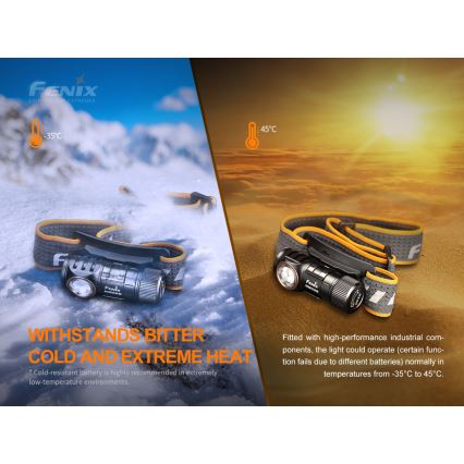 Fenix HM50RV20 - Punjiva LED čelna lampa 3xLED/USB/1xCR123A IP68 700 lm 120 h 700 mAh