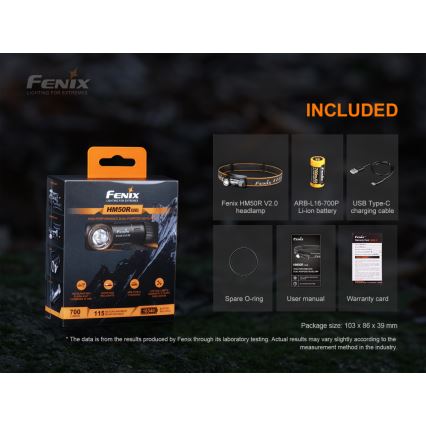 Fenix HM50RV20 - Punjiva LED čelna lampa 3xLED/USB/1xCR123A IP68 700 lm 120 h 700 mAh