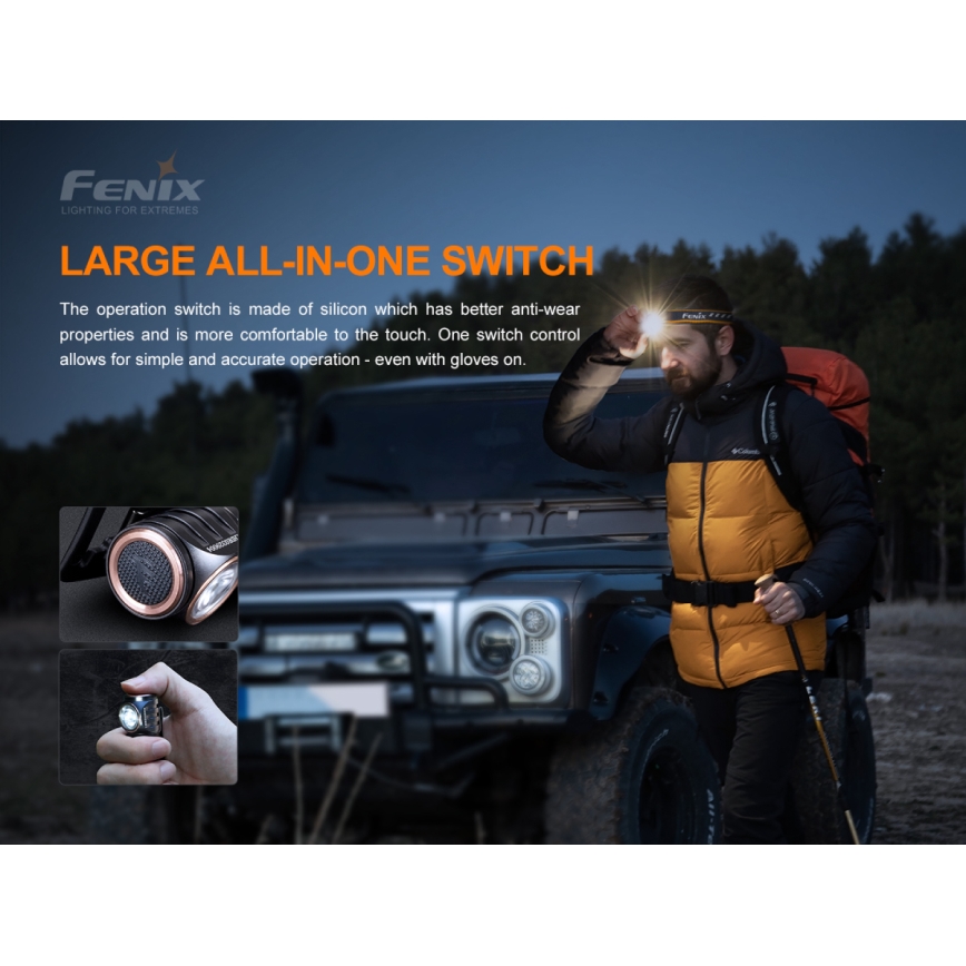 Fenix HM50RV20 - Punjiva LED čelna lampa 3xLED/USB/1xCR123A IP68 700 lm 120 h 700 mAh