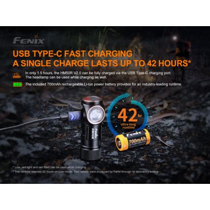 Fenix HM50RV20 - Punjiva LED čelna lampa 3xLED/USB/1xCR123A IP68 700 lm 120 h 700 mAh
