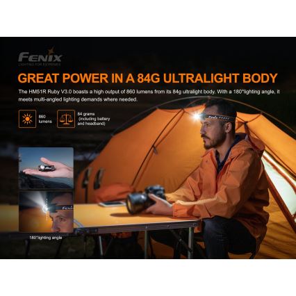 Fenix HM51RV30 - prigušiva, punjiva LED čelna lampa LED/USB/1xCR123A 950 mAh IP68 860 lm 125 h narandžasta
