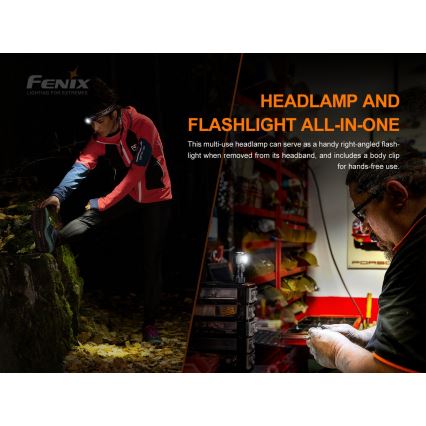 Fenix HM51RV30 - prigušiva, punjiva LED čelna lampa LED/USB/1xCR123A 950 mAh IP68 860 lm 125 h narandžasta