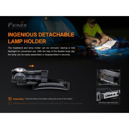 Fenix HM51RV30 - prigušiva, punjiva LED čelna lampa LED/USB/1xCR123A 950 mAh IP68 860 lm 125 h narandžasta