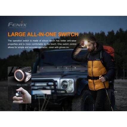 Fenix HM51RV30 - prigušiva, punjiva LED čelna lampa LED/USB/1xCR123A 950 mAh IP68 860 lm 125 h narandžasta