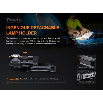 Fenix HM51RV3ABL - LED prigušiva punjiva čelna lampa LED/USB/1xCR123A 950 mAh IP68 860 lm 125 h crna