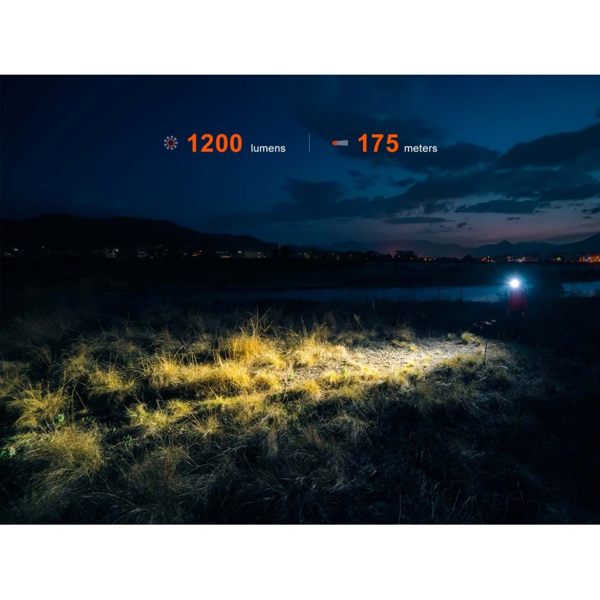 Fenix HM55RABL - prigušiva LED punjiva čeona lampa LED/USB/1xCR123A 1600 mAh IP68 1200 lm 141,2 h crna