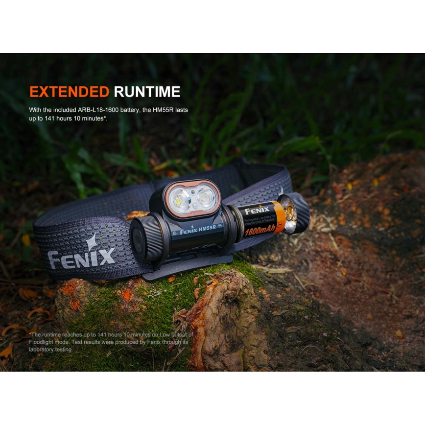 Fenix HM55RABL - prigušiva LED punjiva čeona lampa LED/USB/1xCR123A 1600 mAh IP68 1200 lm 141,2 h crna