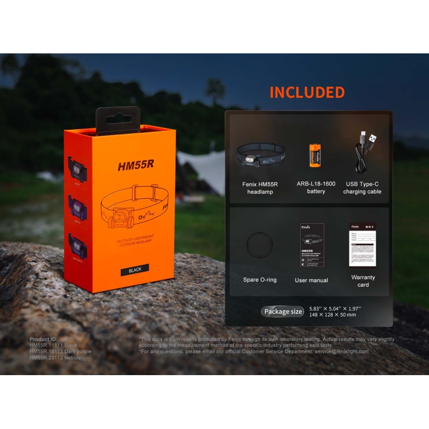 Fenix HM55RABL - prigušiva LED punjiva čeona lampa LED/USB/1xCR123A 1600 mAh IP68 1200 lm 141,2 h crna