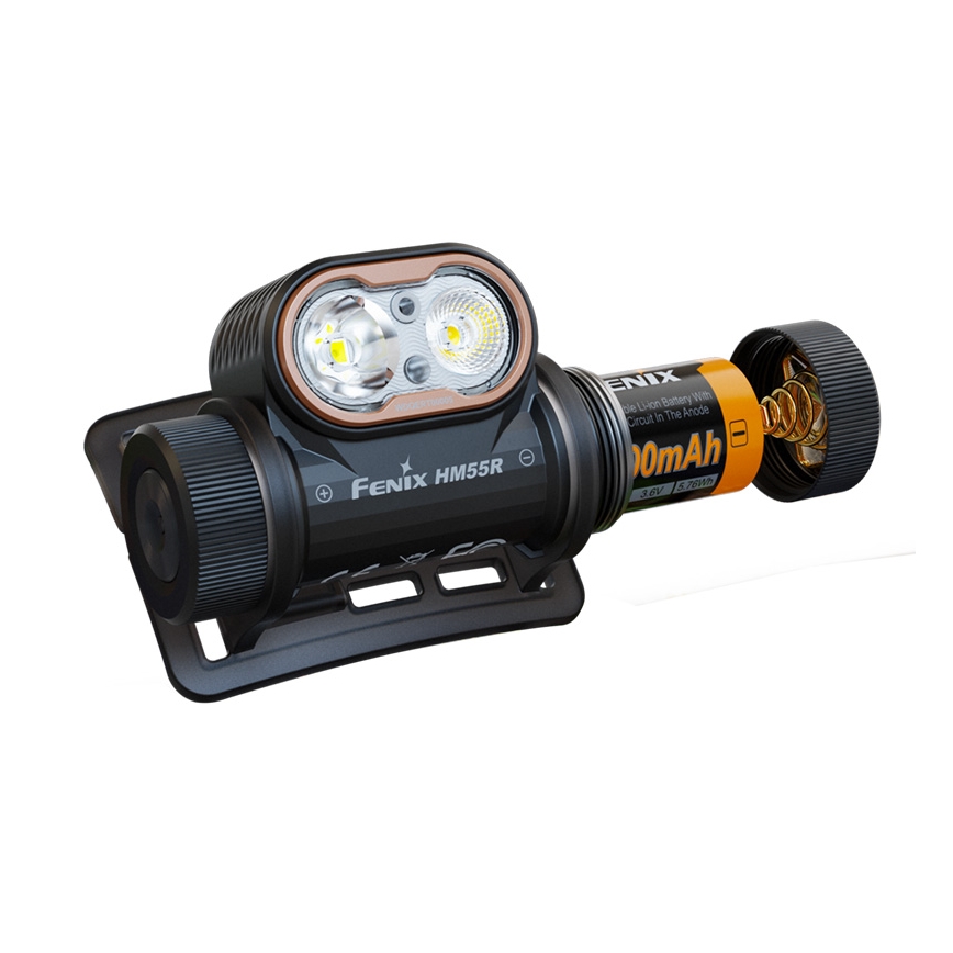 Fenix HM55RABL - prigušiva LED punjiva čeona lampa LED/USB/1xCR123A 1600 mAh IP68 1200 lm 141,2 h crna
