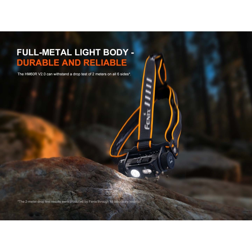 Fenix HM60RV20 - LED prigušiva punjiva čelna lampa LED/USB 4000 mAh IP68 1600 lm 292 h narandžasta